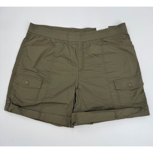 Chicos Convertible Pull-On Poplin Cargo Shorts Size 3.5 (US 18) Olive Green Elas - Picture 1 of 13